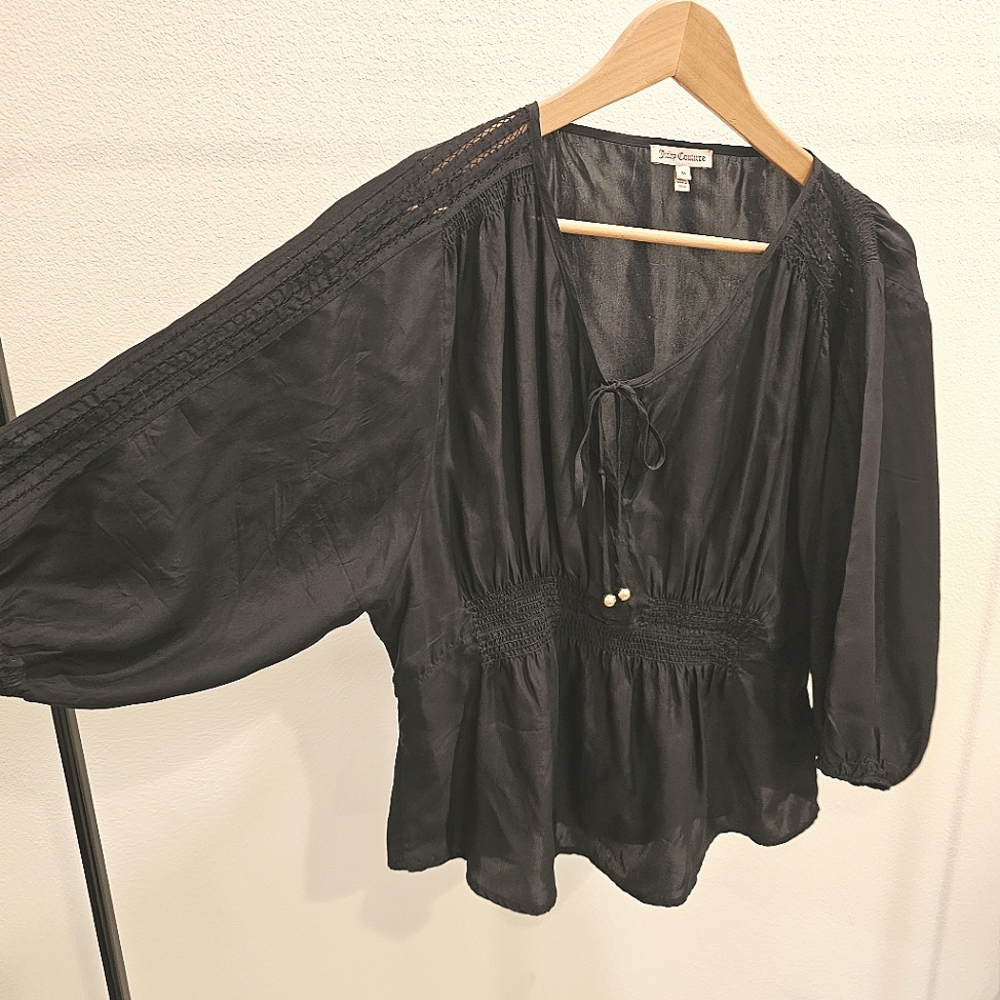 Early 2010s Black Peasant Blouse by JUICY